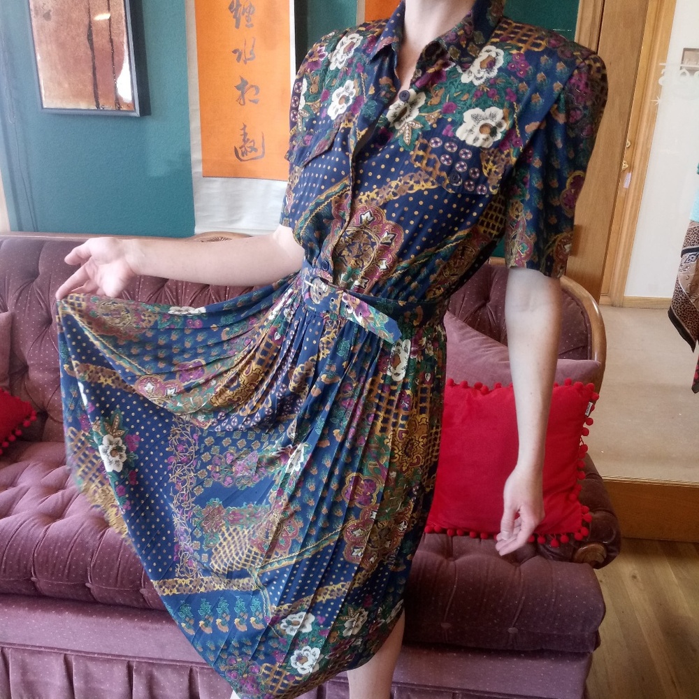 VTG Floral Leslie Fay Dress with Belt Set